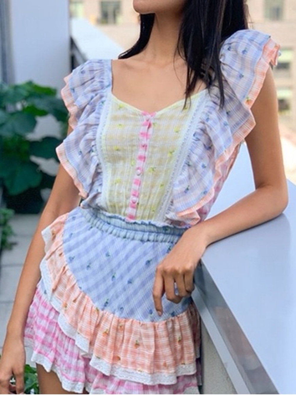 LoveShackFancy Pastel Multi-Color Ruffled Mini Dress - Picture 3 of 6